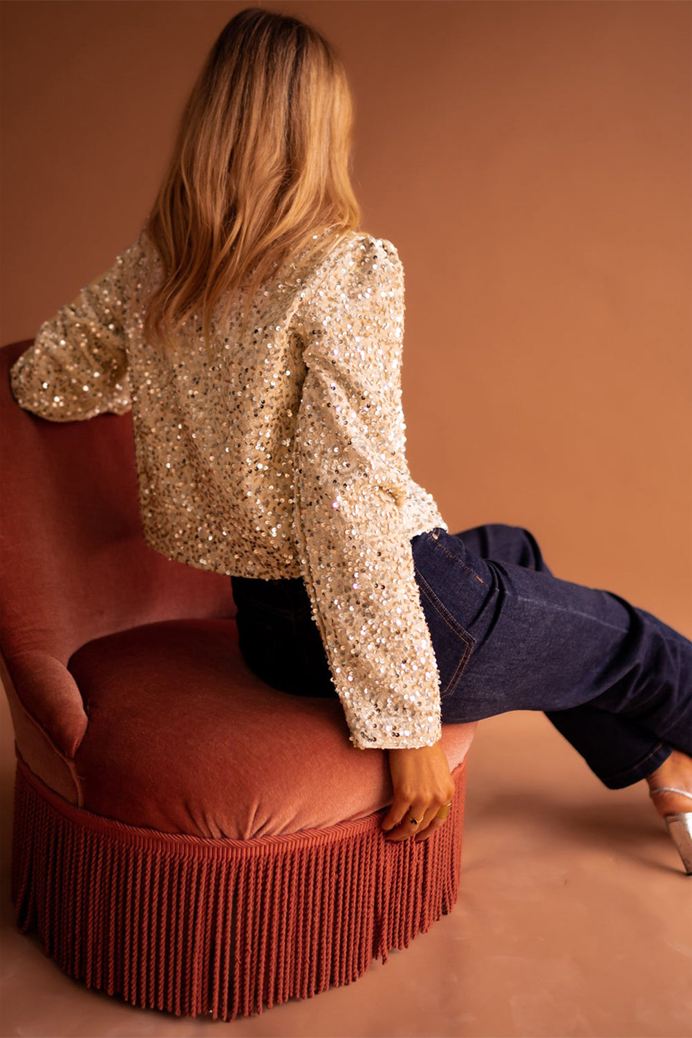 Sequin Open Front Cropped Jacket