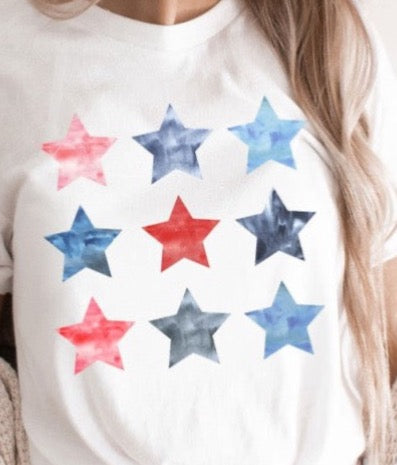 Watercolor Patriotic Star Grid Graphic Tee