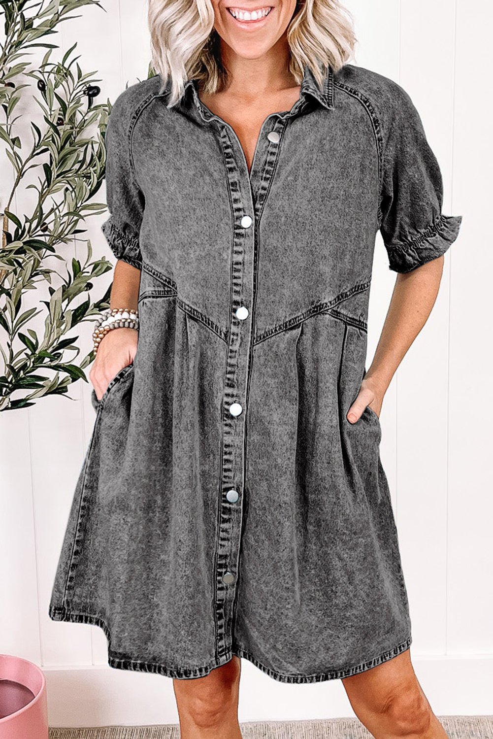 Denim. Ruffled Sleeve Denim Dress