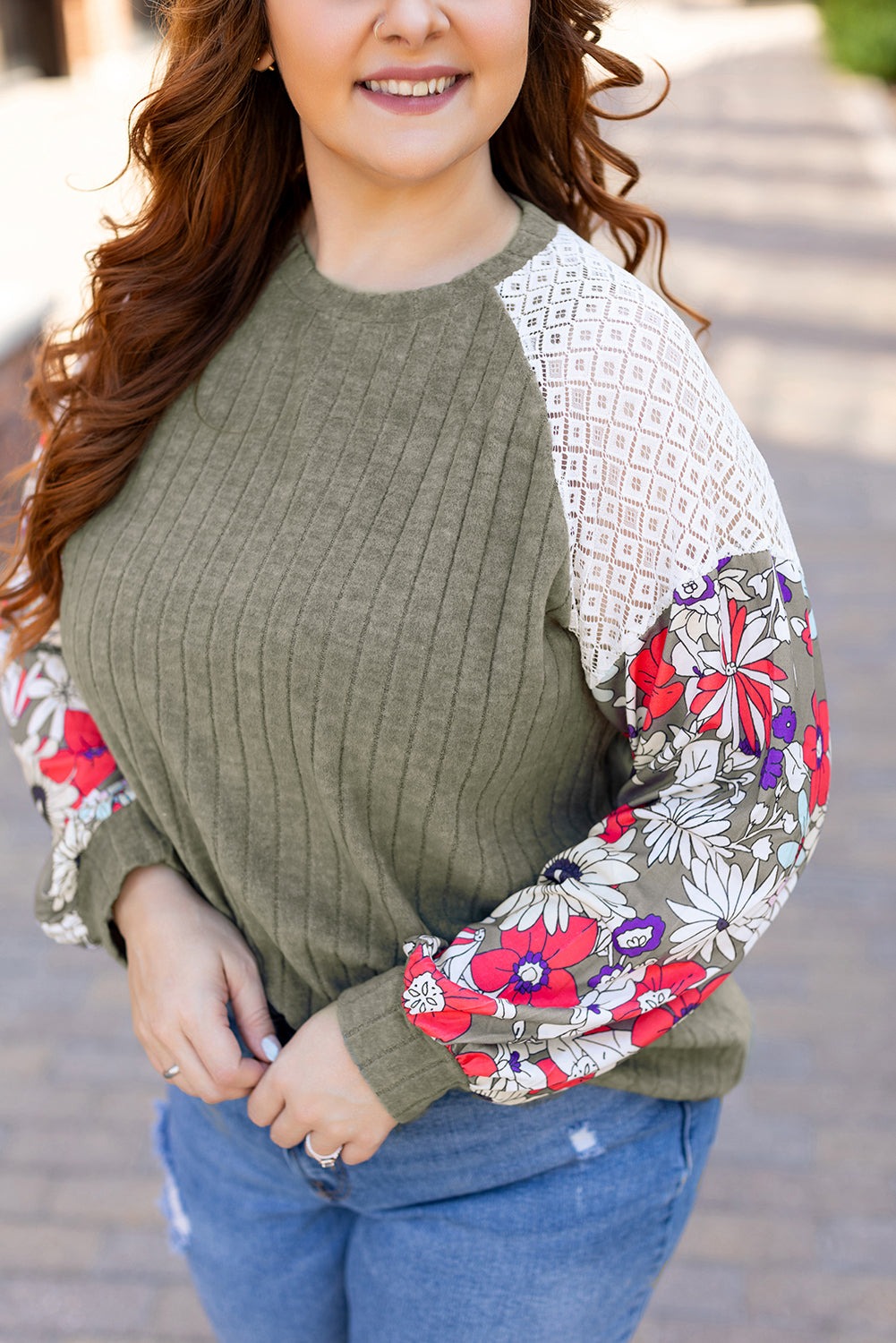 Flowery Raglan Sleeve Blouse Plus Size