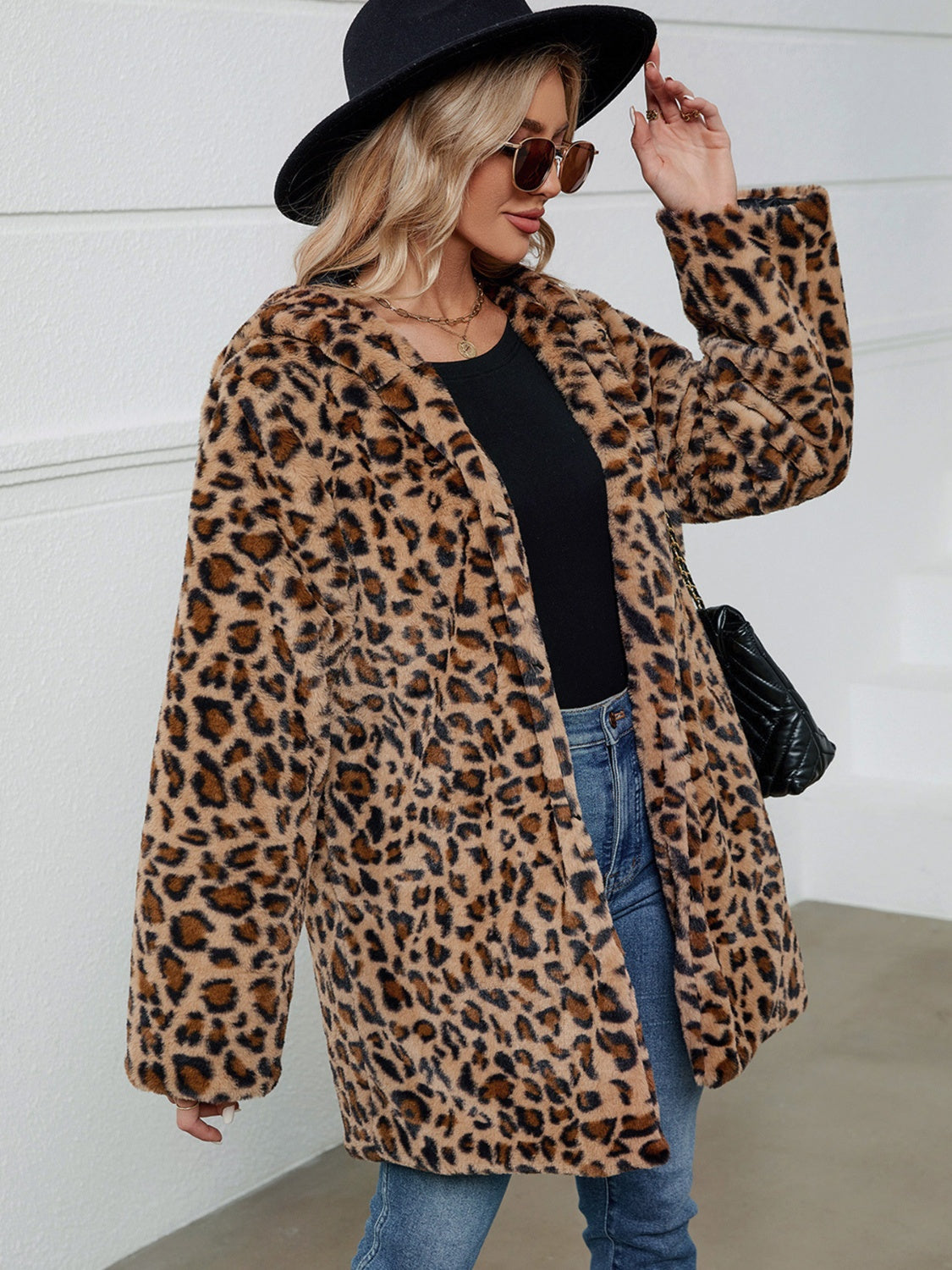 Faux Fur Leopard Hoodie Jacket