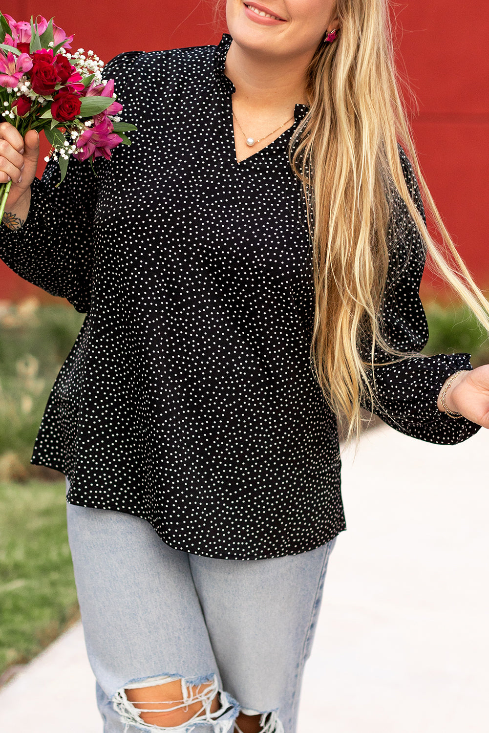 Notch V-Neck Blouse Plus Size