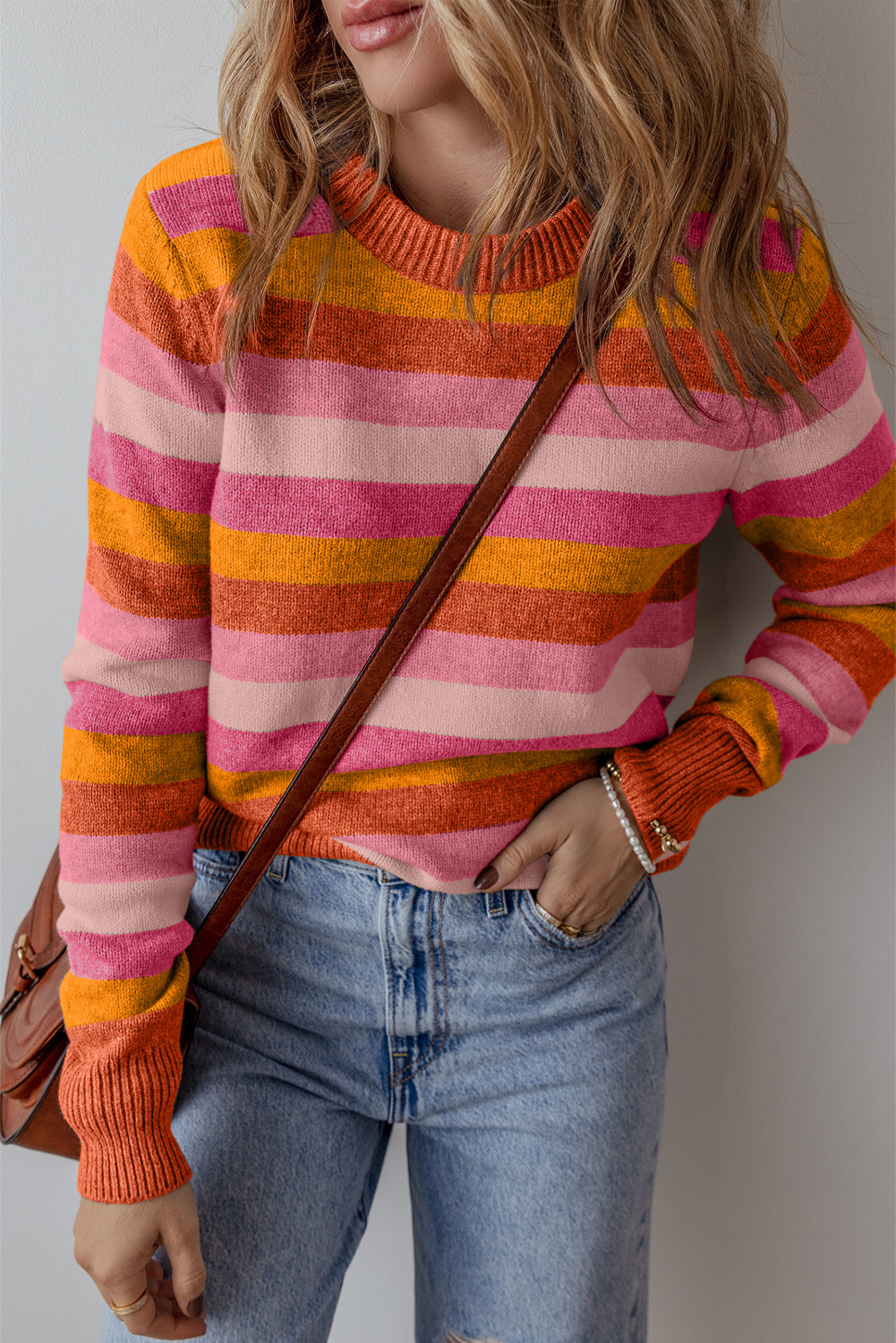 Striped Ribbed Edge Sweater