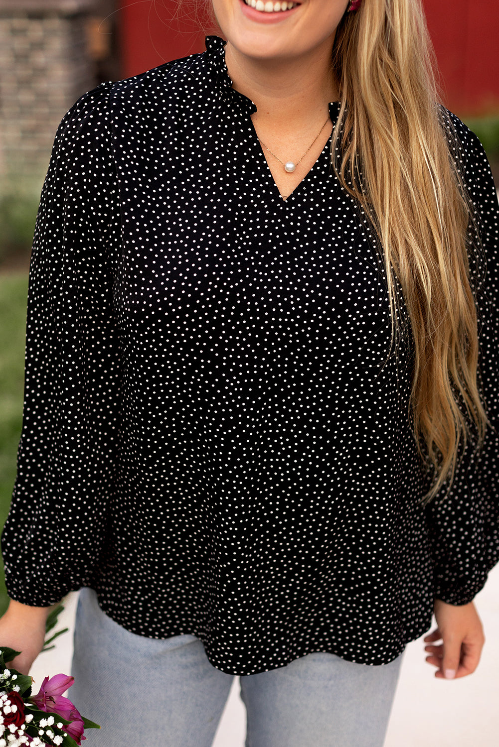 Notch V-Neck Blouse Plus Size