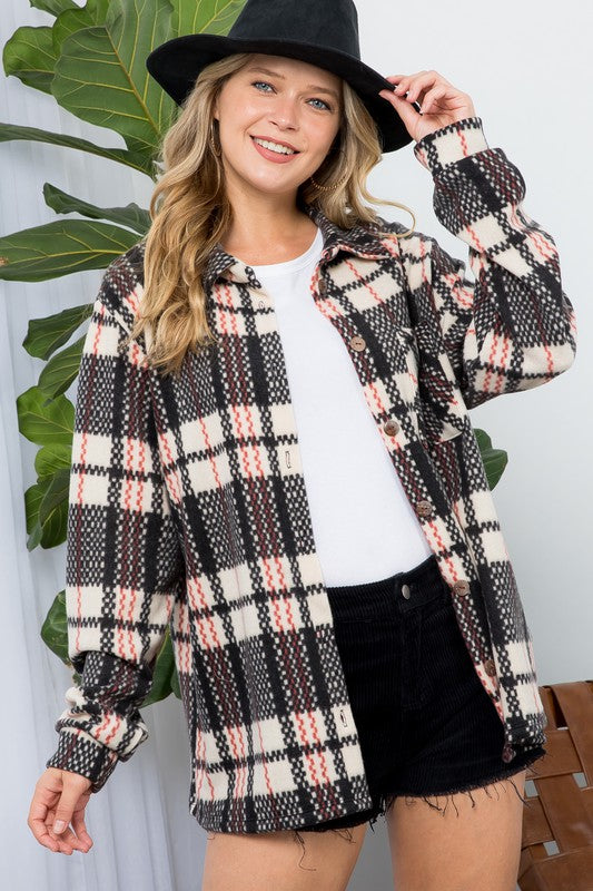 Fuzzy Plaid Shacket Plus Size