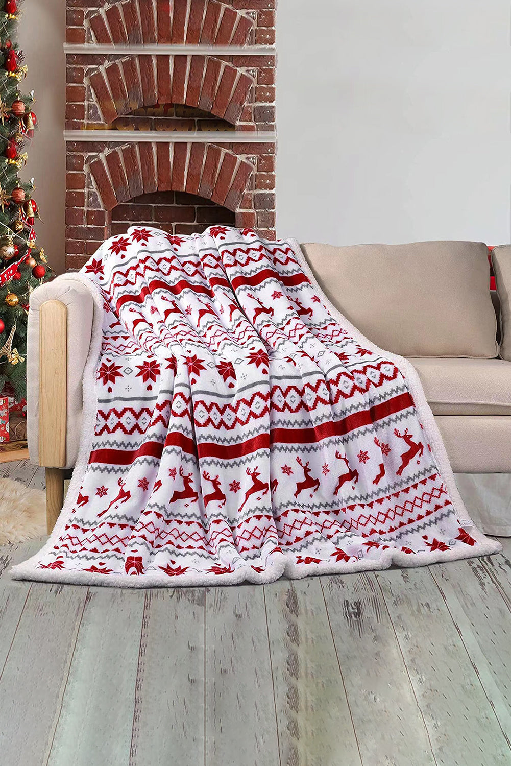 Christmas Reindeer Snowflake Sherpa Blanket