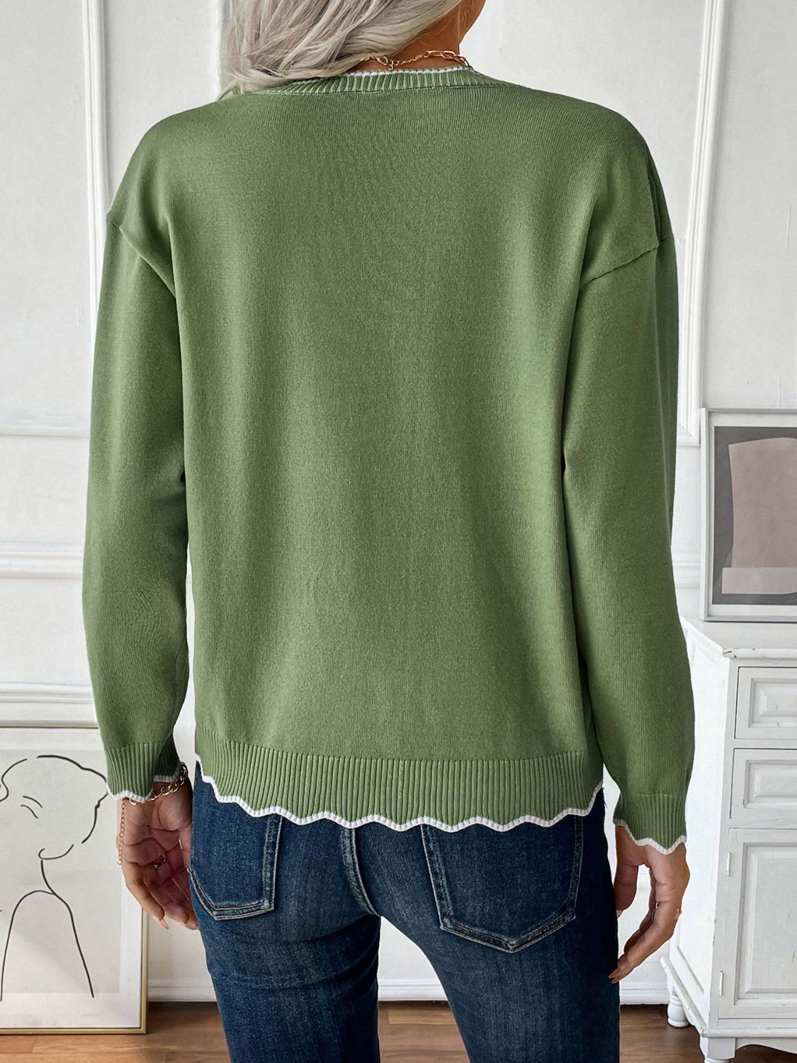 Contrast Trim Zip Sweater