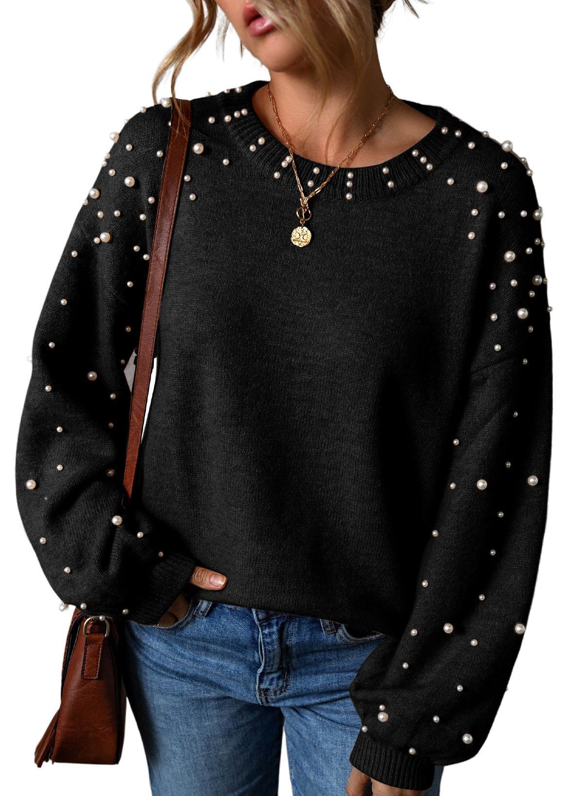 Pearl Drop Shoulder Sweater