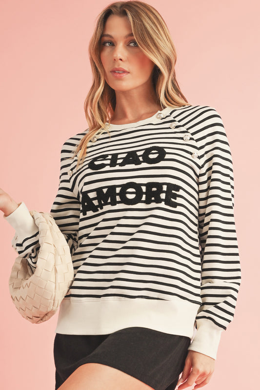 Ciao Amore Button Stripe Sweatshirt