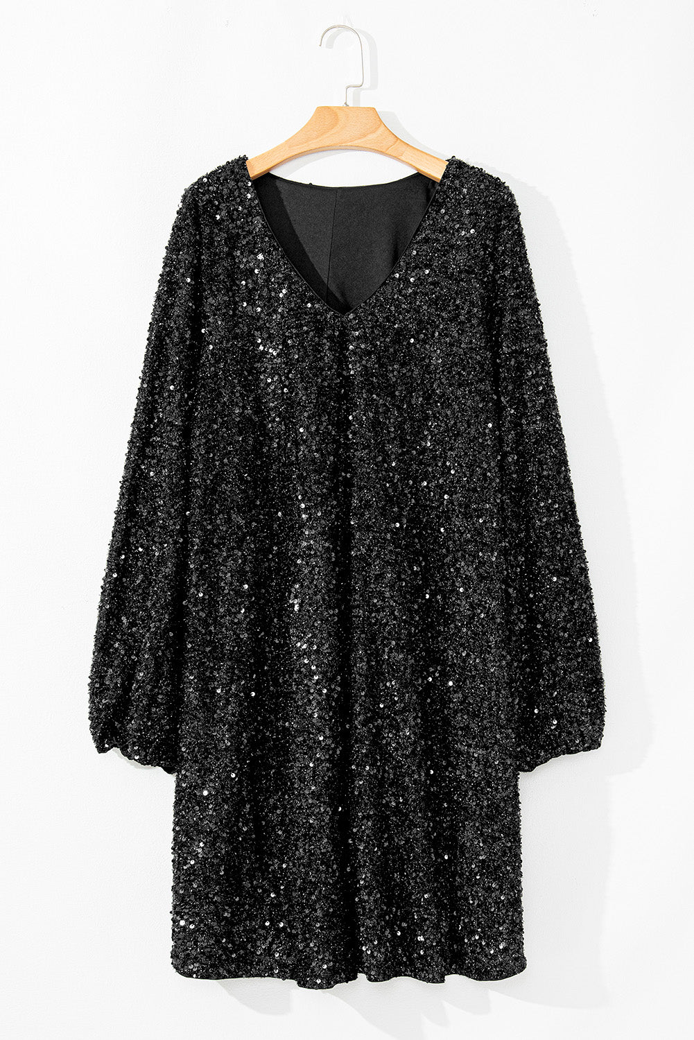 Bubble Sleeve V Neck Sequin Dress Plus Size