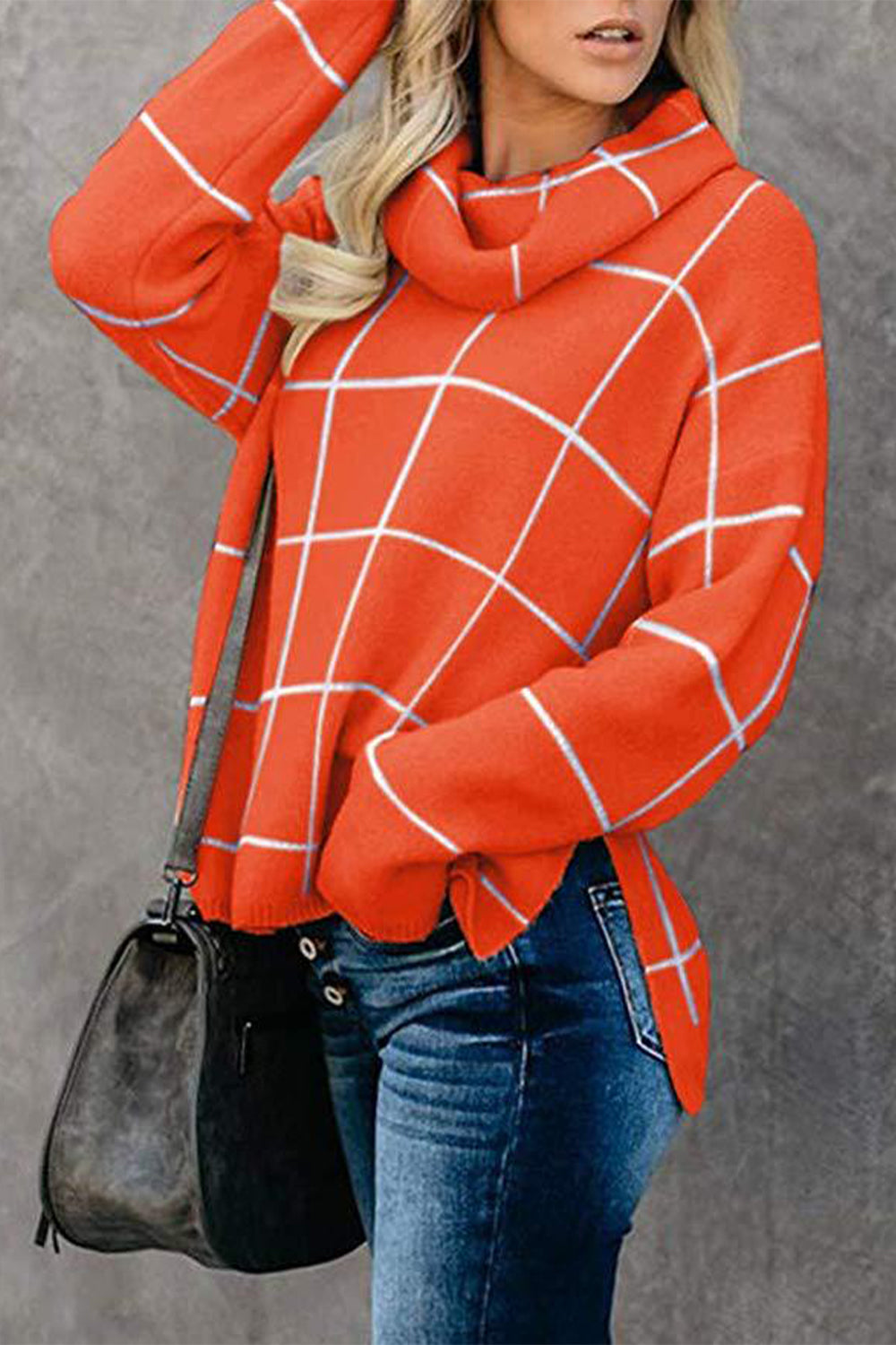 Box Plaid Drop Shoulder Sweater