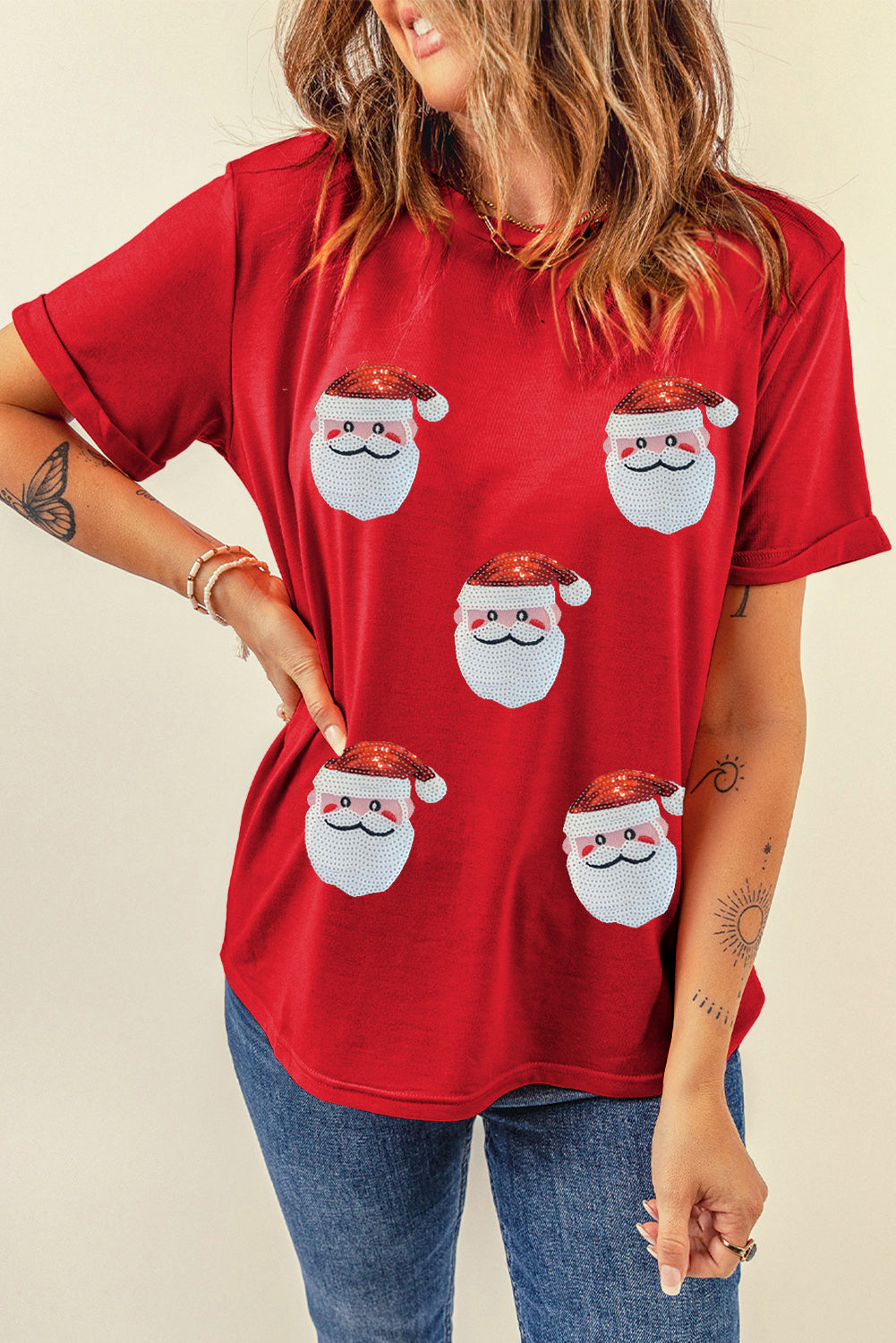 Sequin Santa Heads Tee