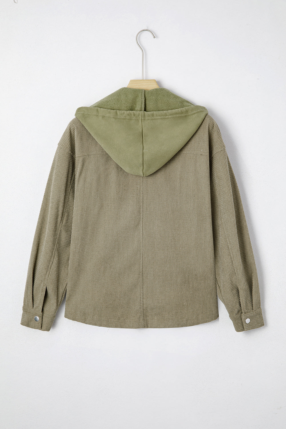 Beige Solid Color Textured Patchwork Flap Pocket Shacket