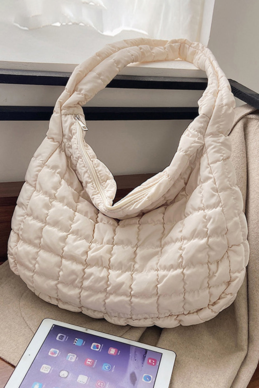 Quilted Zip Large Shoulder Bag