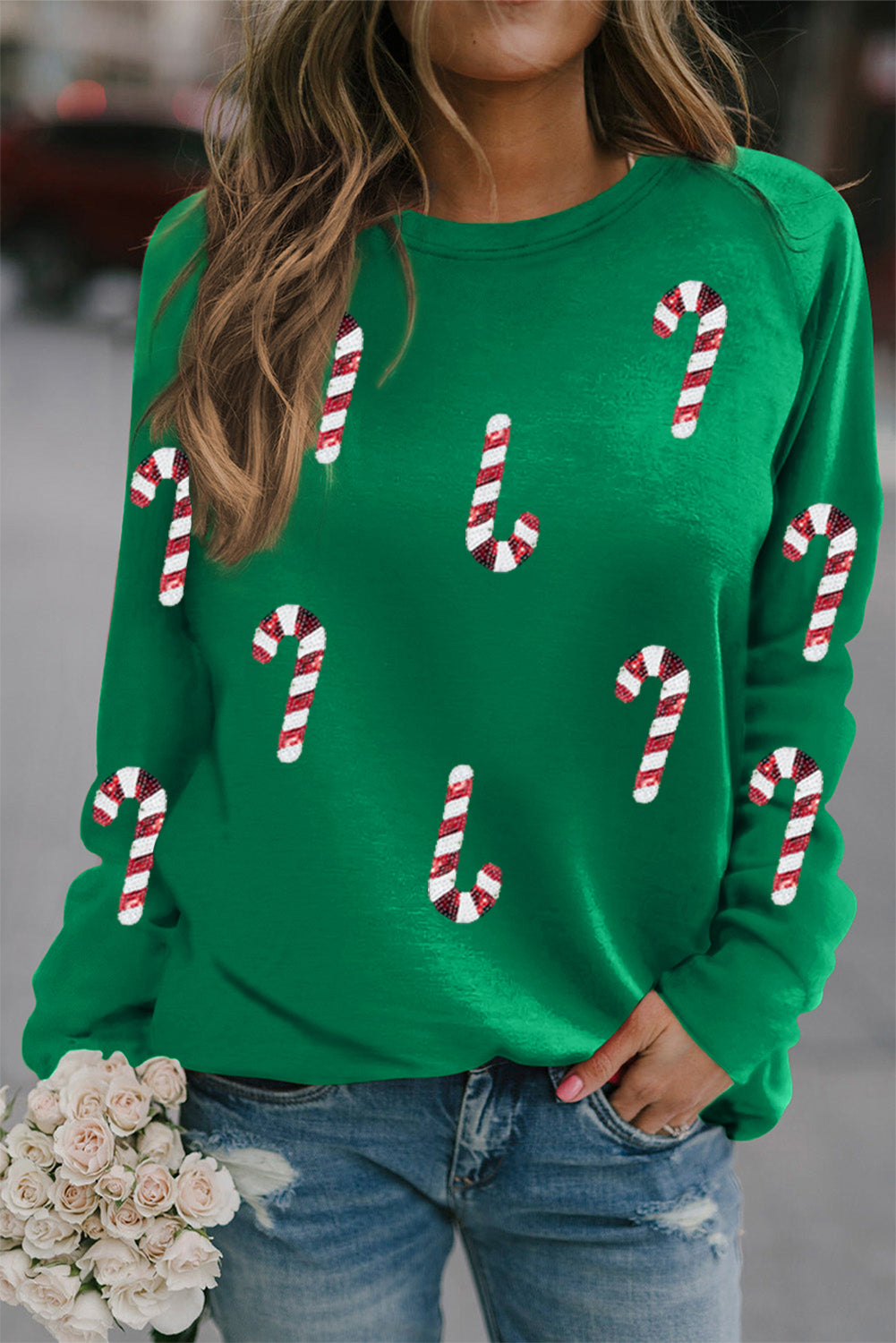 Candy Cane Print Sweatshirt