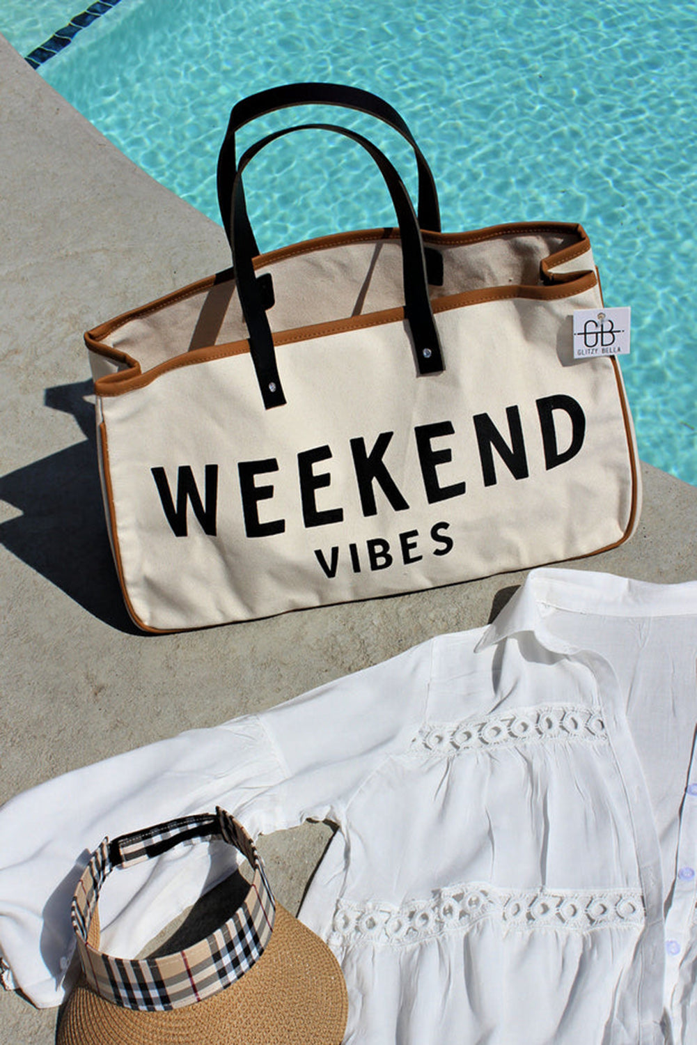 WEEKEND VIBES Large Canvas Tote Bag