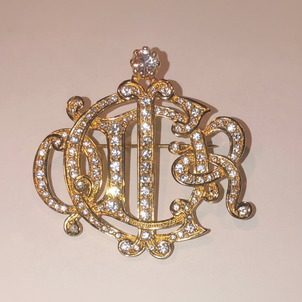Vintage Christian Dior Monogram Rhinestone Brooch