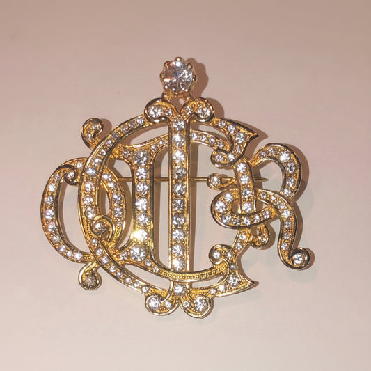 Vintage Christian Dior Monogram Rhinestone Brooch