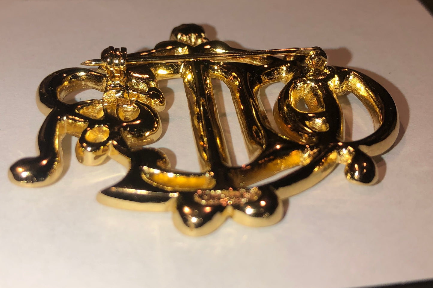 Vintage Christian Dior Monogram Rhinestone Brooch