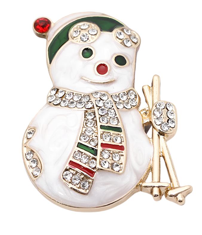 Skiing Snowman Brooch