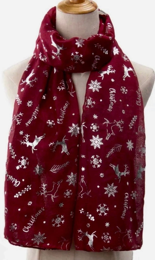 Christmas Snowflakes & Deer Scarf Wine