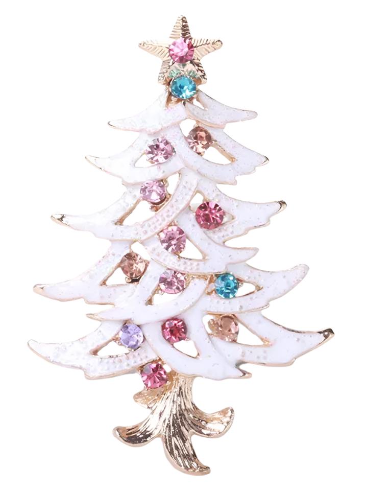 White Xmas Tree Pastel Crystals Brooch