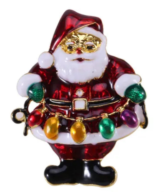 Santa Christmas Lights Brooch