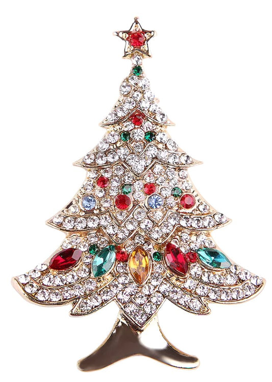 Christmas Tree Color Crystals Brooch