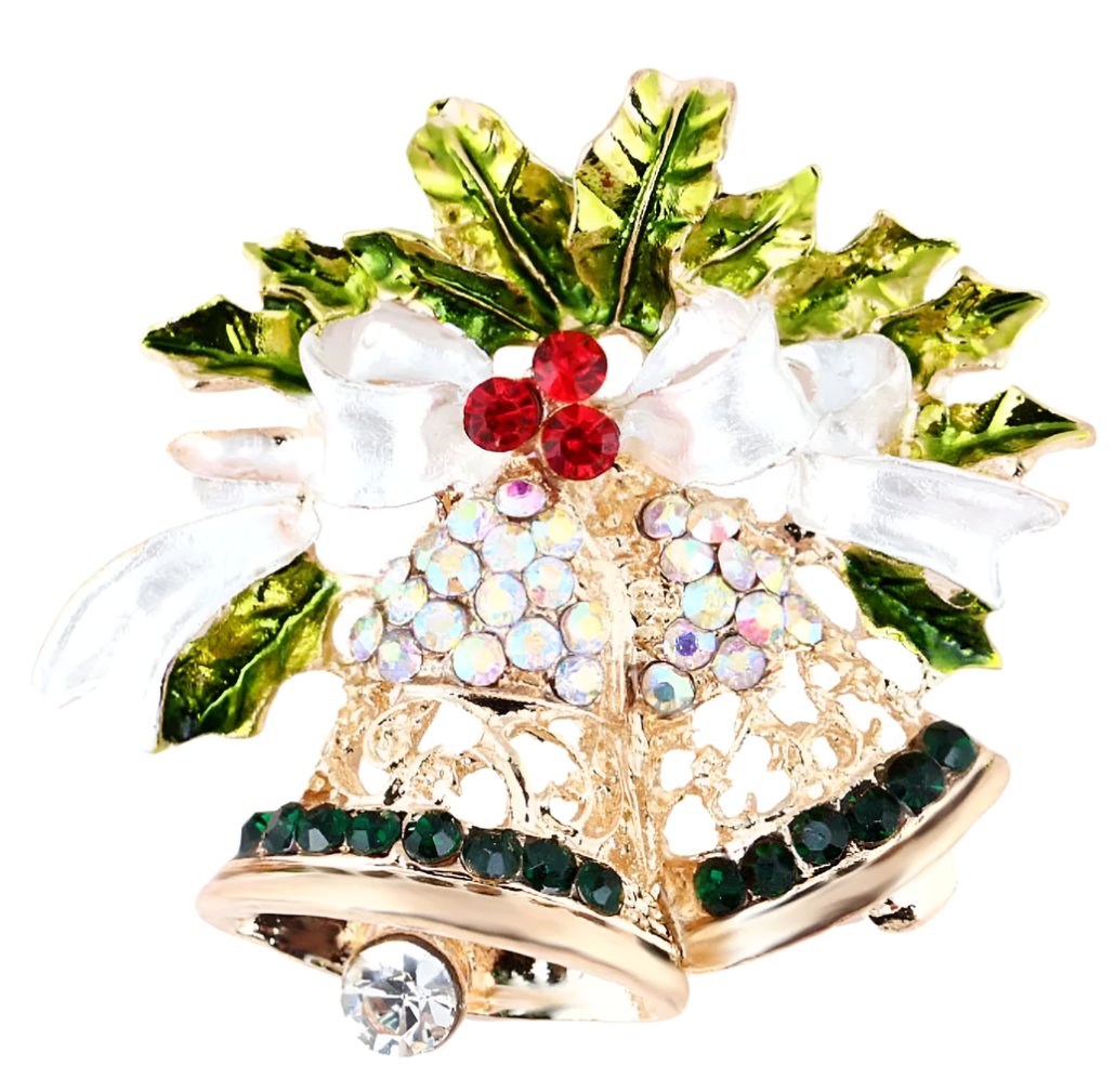 Christmas Bells & Holly Brooch