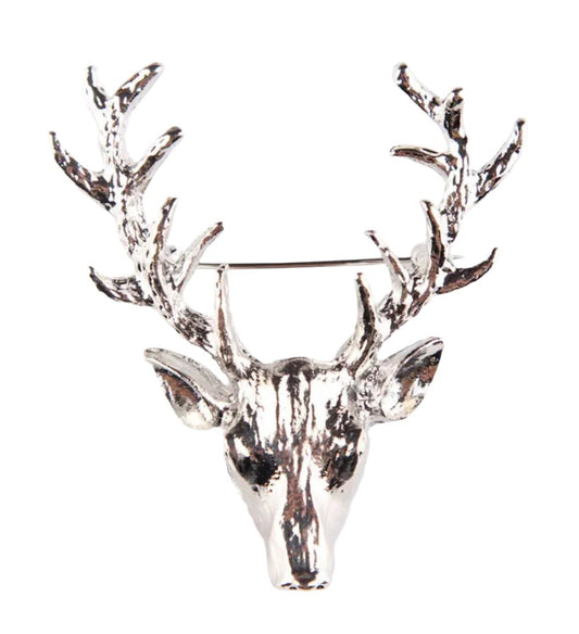 Silver Deer Head Brooch