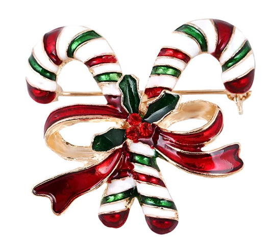 Candy Canes Bow Enamel Brooch