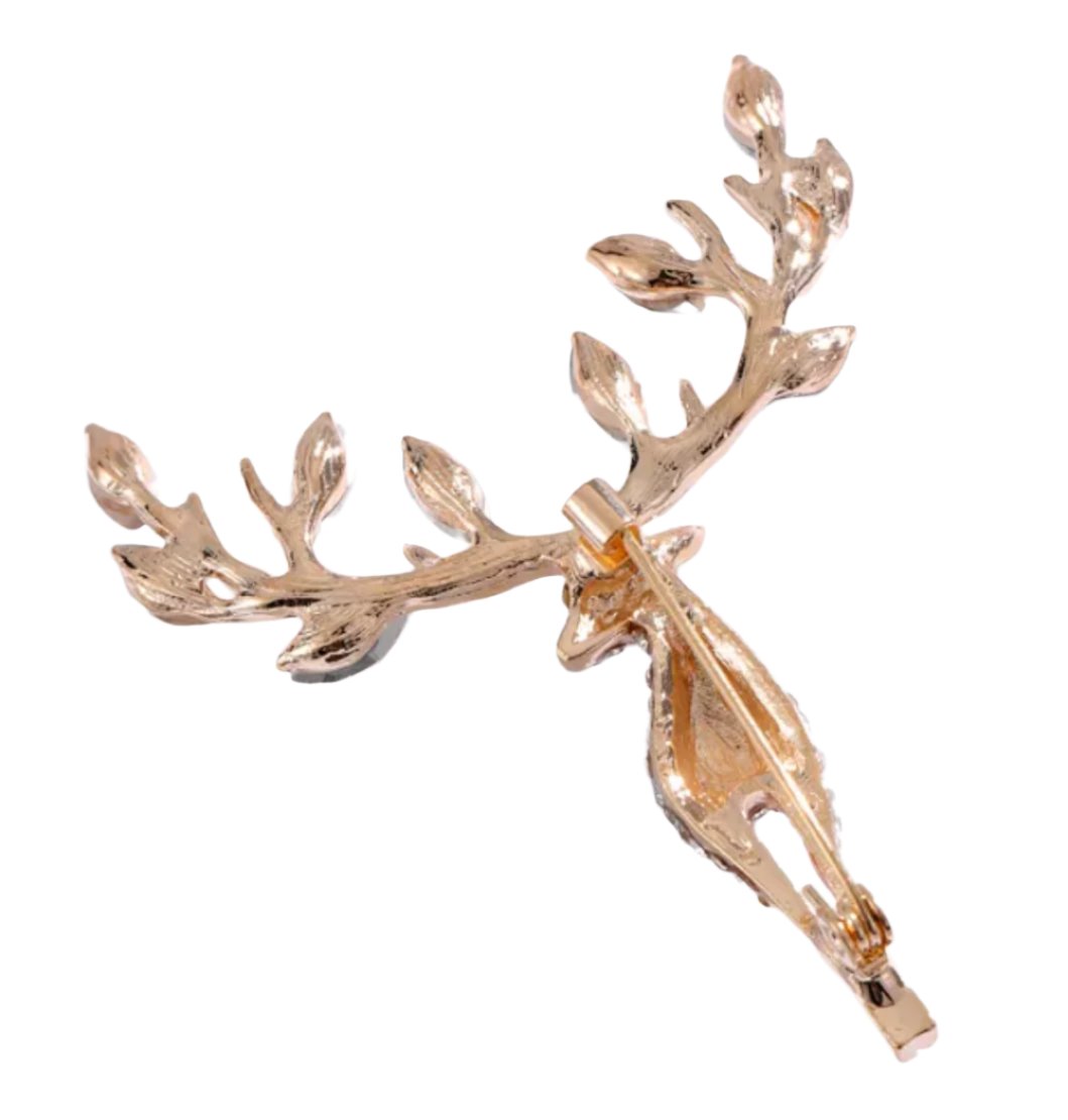 Gold Crystal Deer Brooch