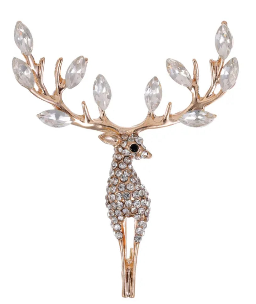 Gold Crystal Deer Brooch