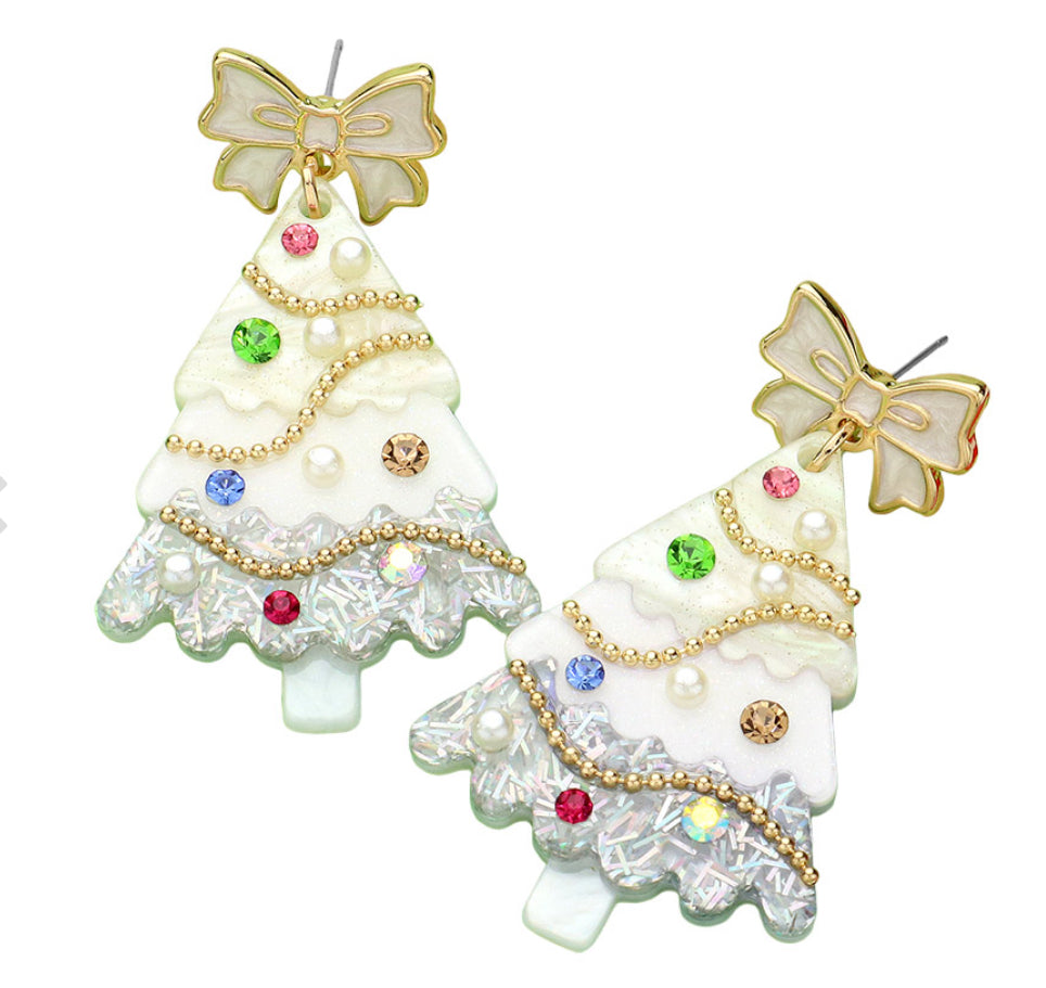 Bow Top Christmas Tree Earrings