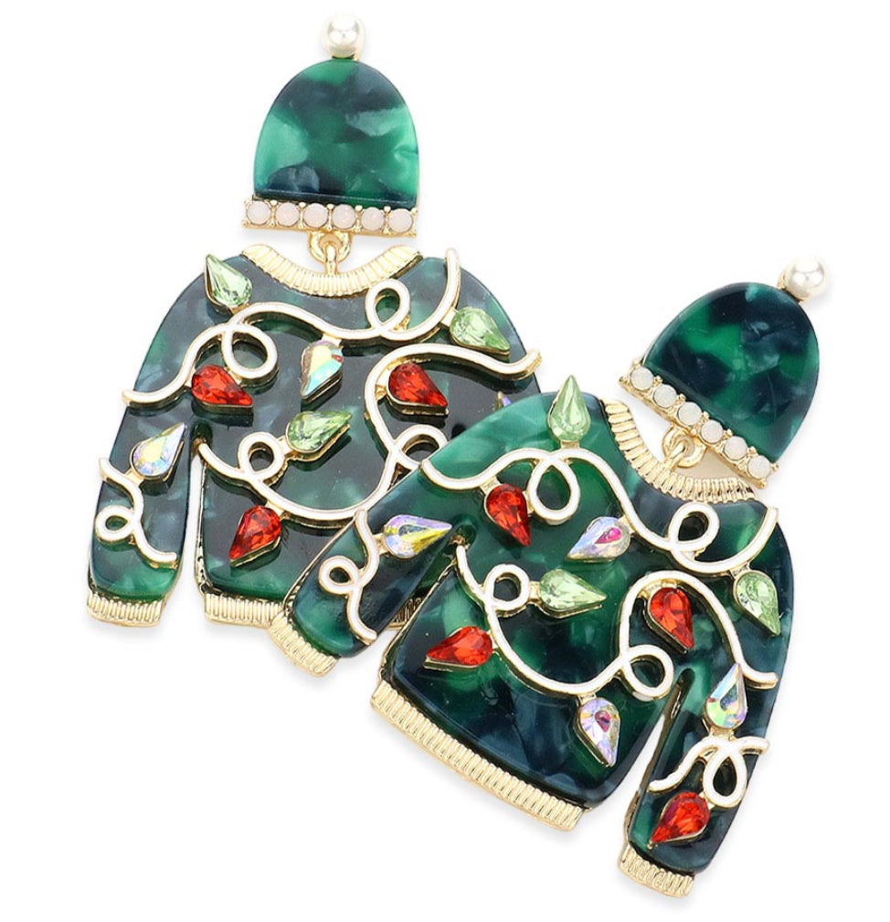 Xmas Sweater & Cap Earrings Green