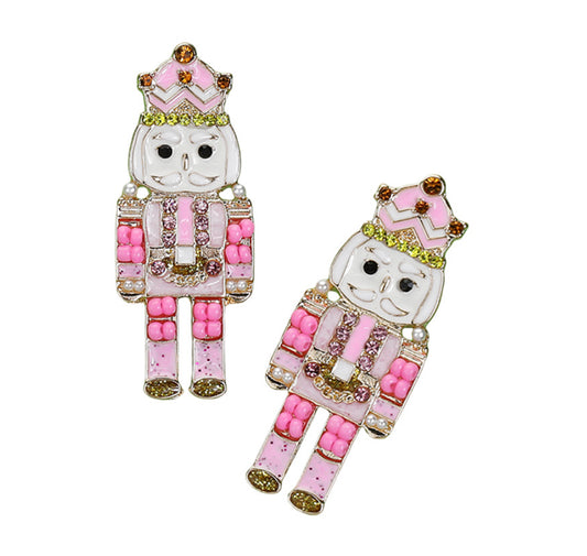 Mini Nutcracker Earrings Pink