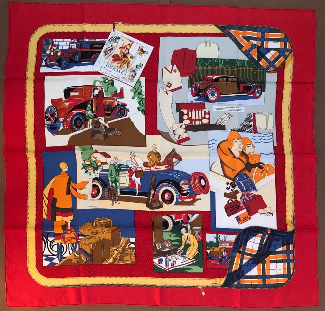 Hermes Carres 90 VTG Art Deco Travel Scarf