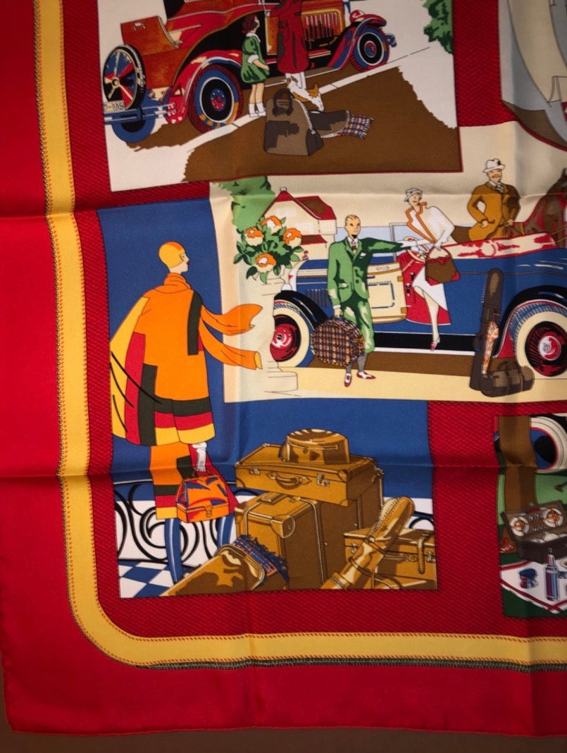 Hermes Carres 90 VTG Art Deco Travel Scarf