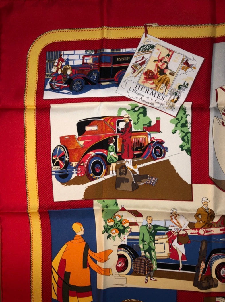Hermes Carres 90 VTG Art Deco Travel Scarf