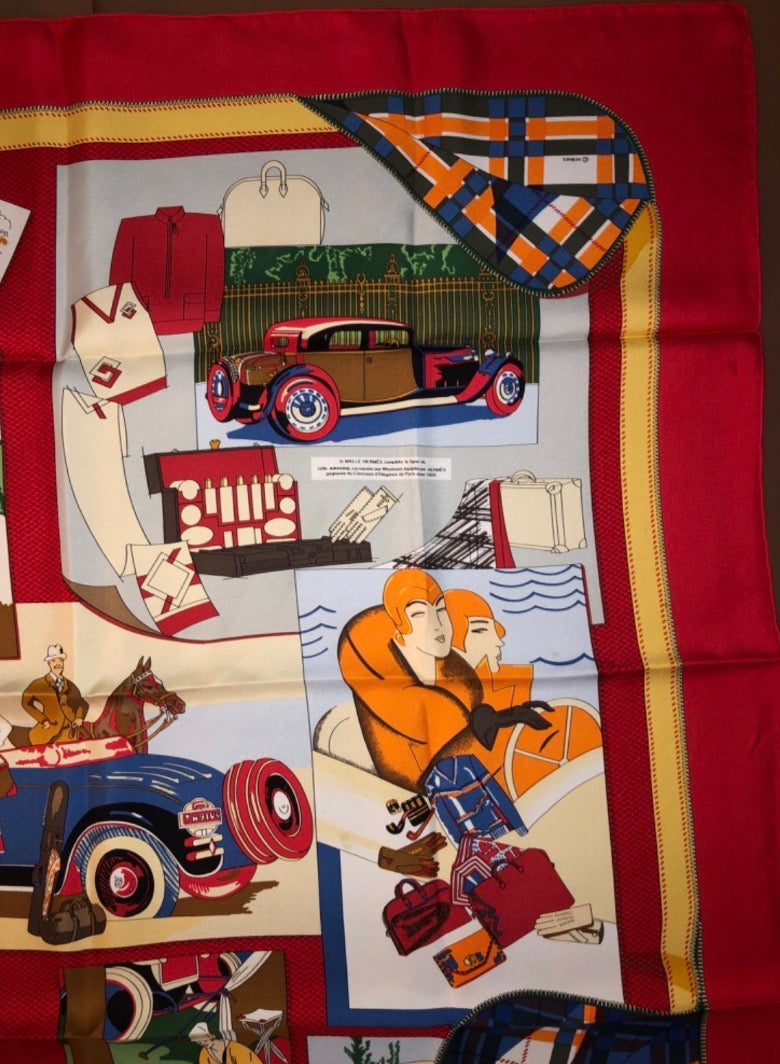 Hermes Carres 90 VTG Art Deco Travel Scarf