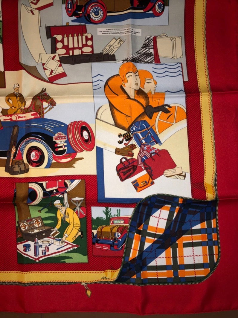 Hermes Carres 90 VTG Art Deco Travel Scarf