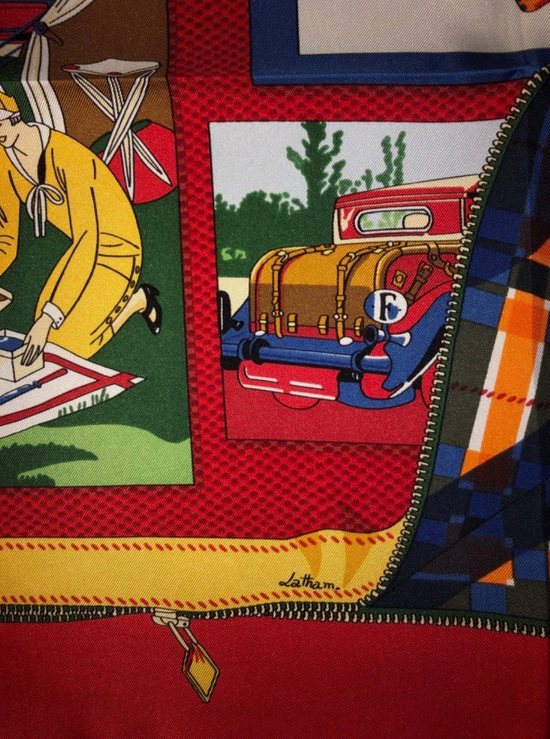 Hermes Carres 90 VTG Art Deco Travel Scarf