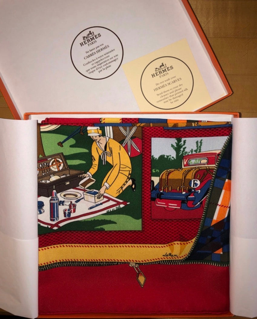 Hermes Carres 90 VTG Art Deco Travel Scarf