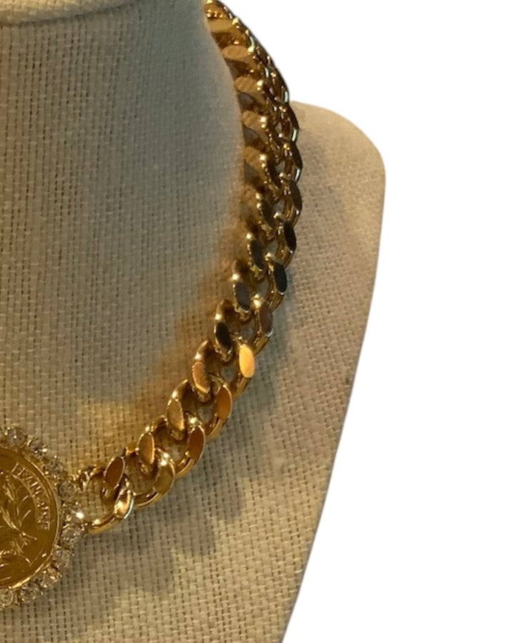 Vintage French Coin Chunky Necklace