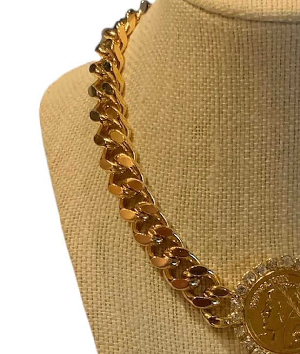 Vintage French Coin Chunky Necklace