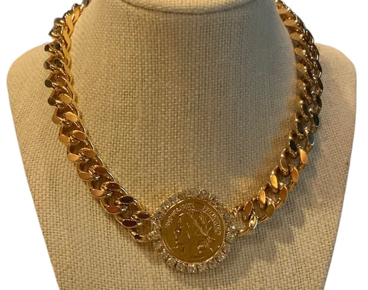 Vintage French Coin Chunky Necklace
