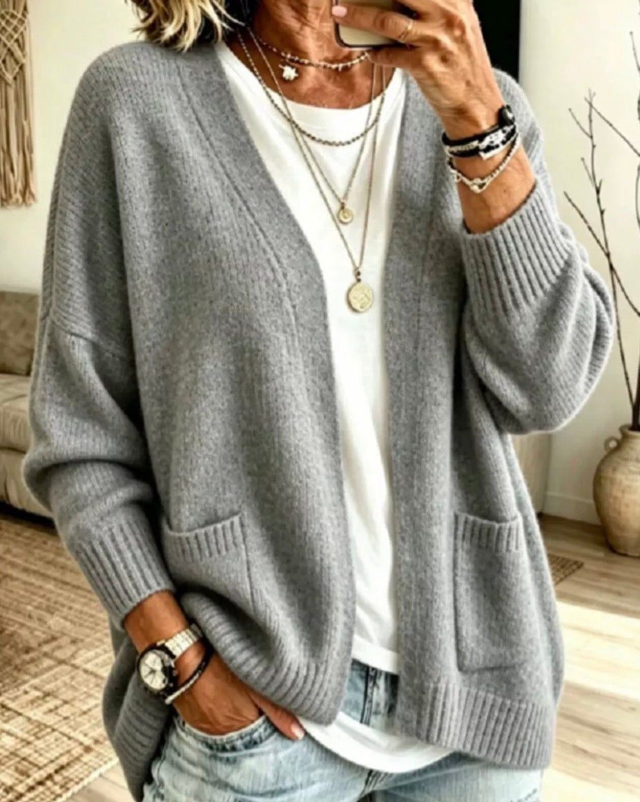 Open Front Knit Cardigan with Pockets