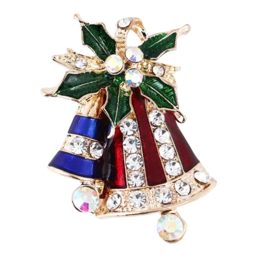 Christmas Bells & Holly Brooch