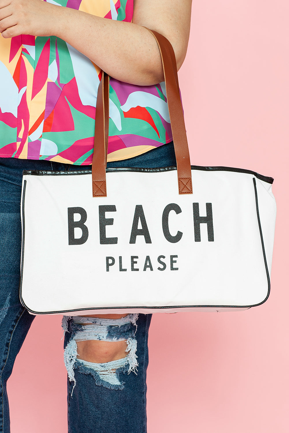 BEACH PLEASE Large Canvas Tote Bag