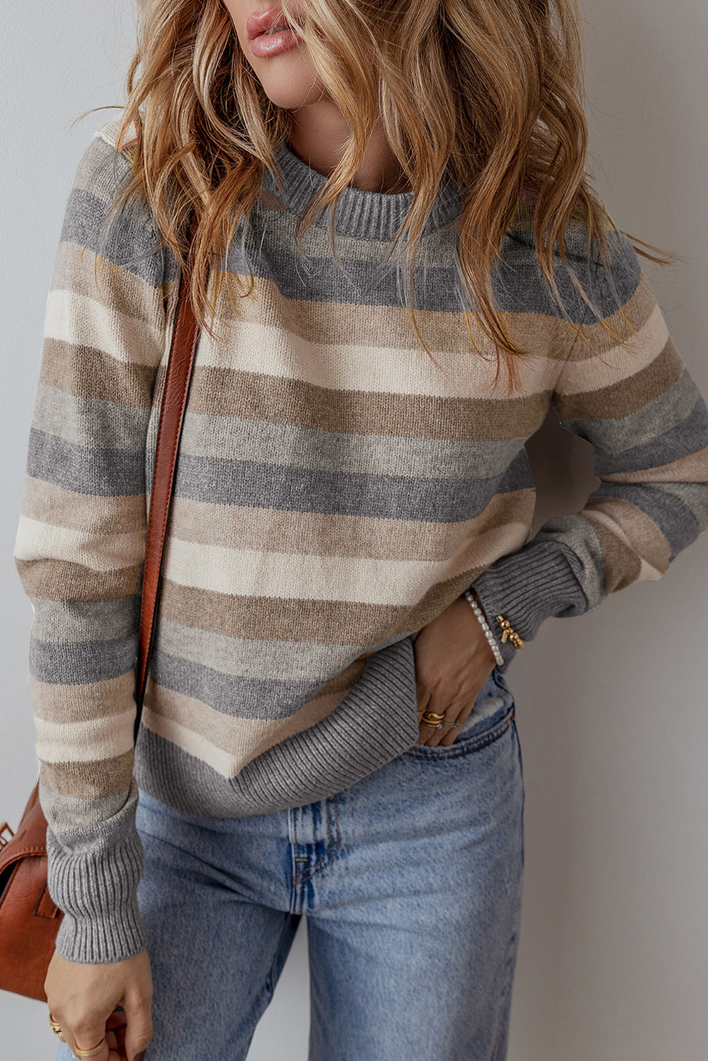 Striped Ribbed Edge Sweater